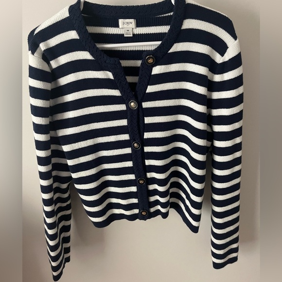J. Crew Navy and White Striped Button Sweater - Picture 3 of 4